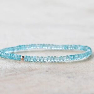 Aqua Apatite Stretch Bracelet, Dainty Blue Beaded Gemstone Elastic Stacking Jewelry Aqua Apatite Stretch Bracelet, Dainty Blue Beaded Gemstone Elastic Stacking Jewelry