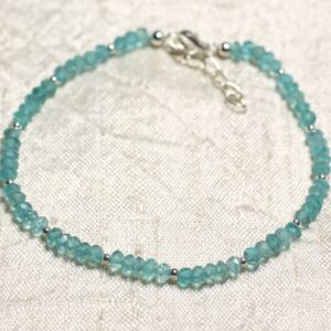 Bracelet Argent 925 Et Pierre - Apatite Rondelles Facettées 3mm