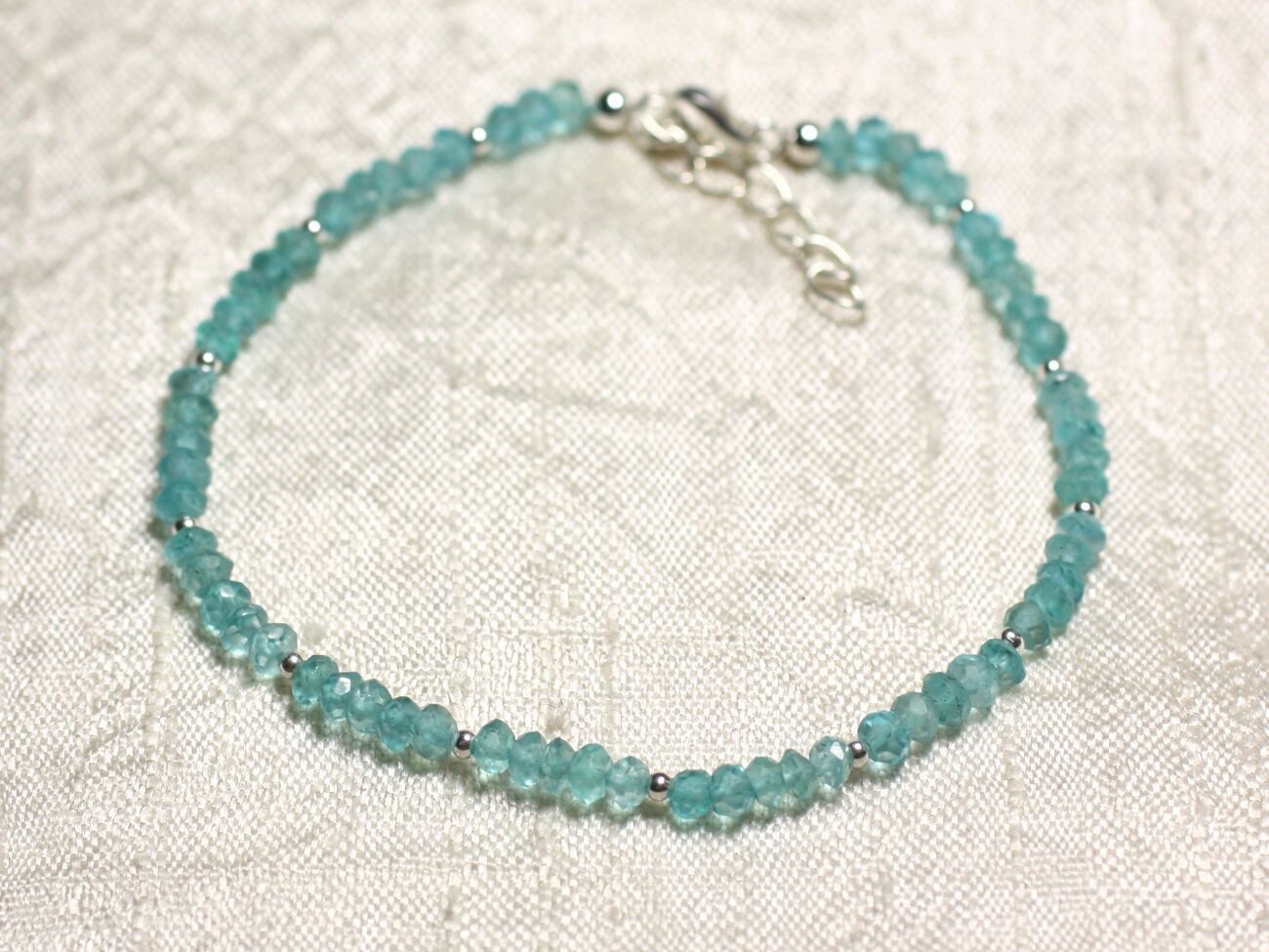 Bracelet Argent 925 Et Pierre - Apatite Rondelles Facettées 3mm