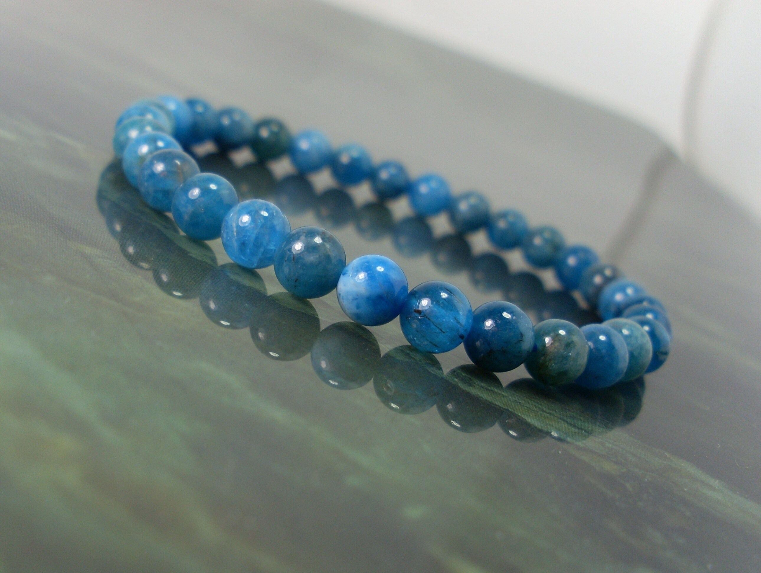 Blue Apatite Bracelet 6 Mm Or 5mm, Natural Gemstone Bracelet, Handmade Womens Mens Bracelet, Gift For Women, Gift For Men + Gift Bag
