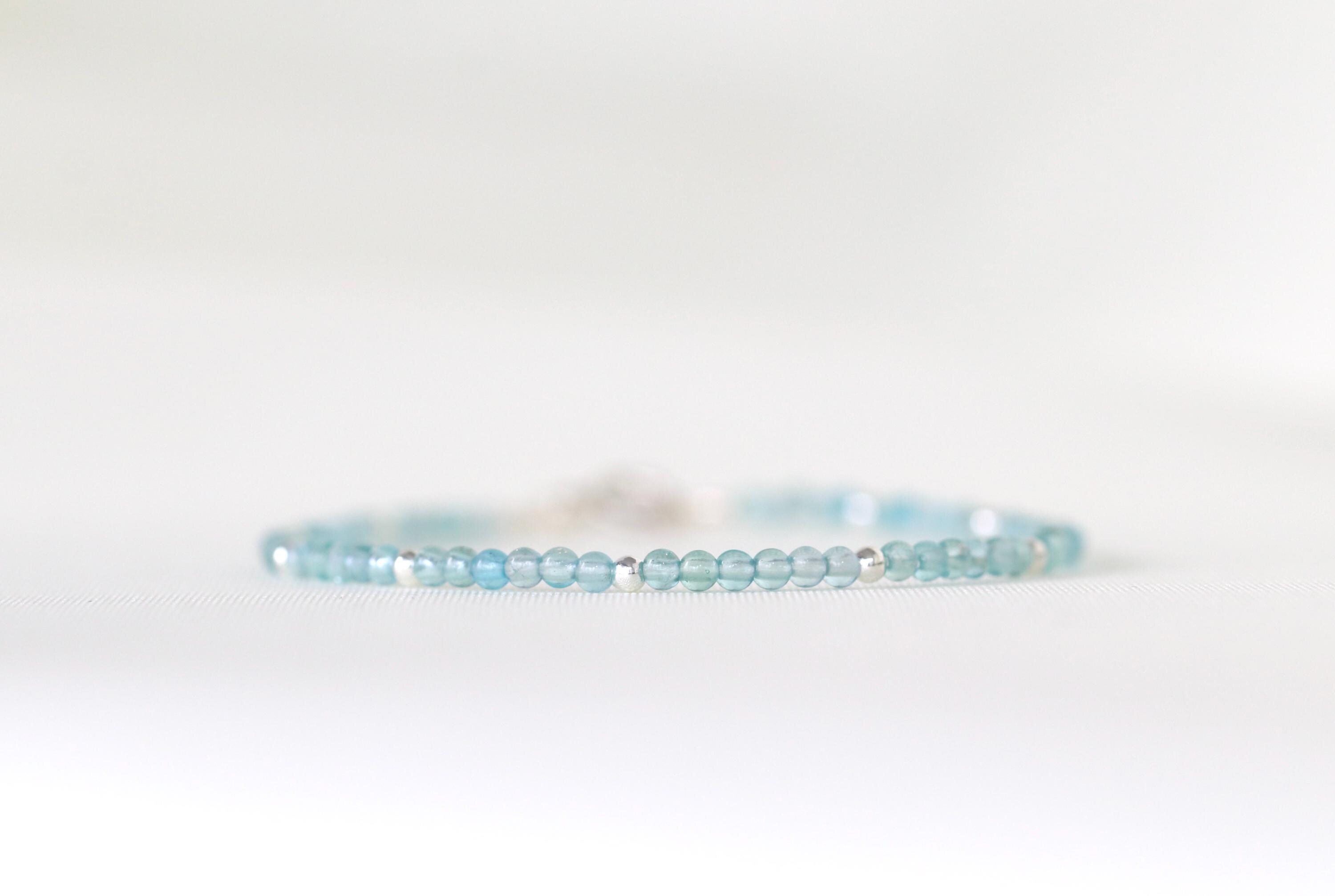 Blue Apatite Bracelet With 925 Sterling Silver, Tiny Blue Crystal Bracelet, Apatite Jewelry, Protection Bracelet, 2mm Beaded Bracelet