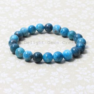 Blue Apatite Beaded Bracelet, 10mm Gemstone, Stretch Wrist Mala