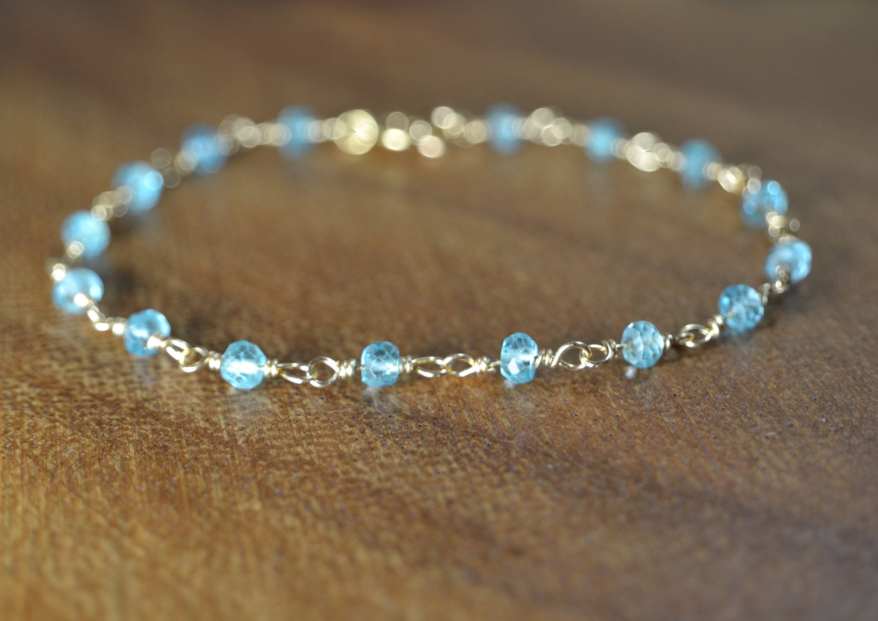 Blue Apatite Bracelet In Sterling Silver, 14k Gold // Throat Chakra // Dainty Apatite Bracelet // Chakra Jewelry // Healing Crystal Jewelry