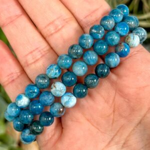 Blue Apatite Bracelet | 6mm | - No. 675 (polished Blue Crystal Jewelry, Throat Chakra, Speak Truth) Blue Apatite Bracelet | 6mm | - No. 675 (polished Blue Crystal Jewelry, Throat Chakra, Speak Truth)
