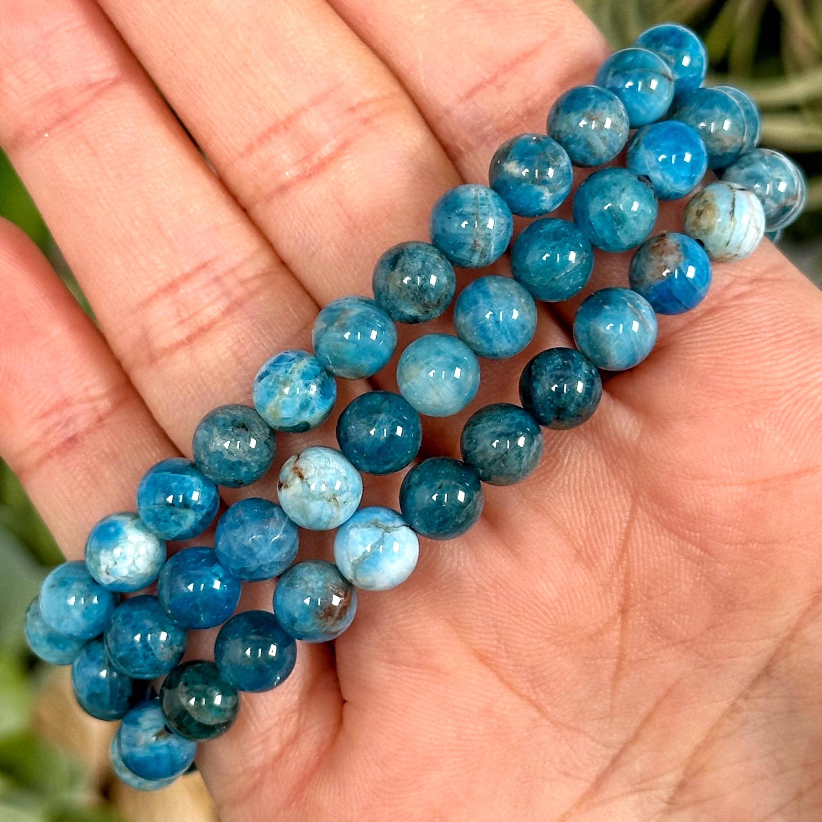 Blue Apatite Bracelet | 6mm | - No. 675 (polished Blue Crystal Jewelry, Throat Chakra, Speak Truth)