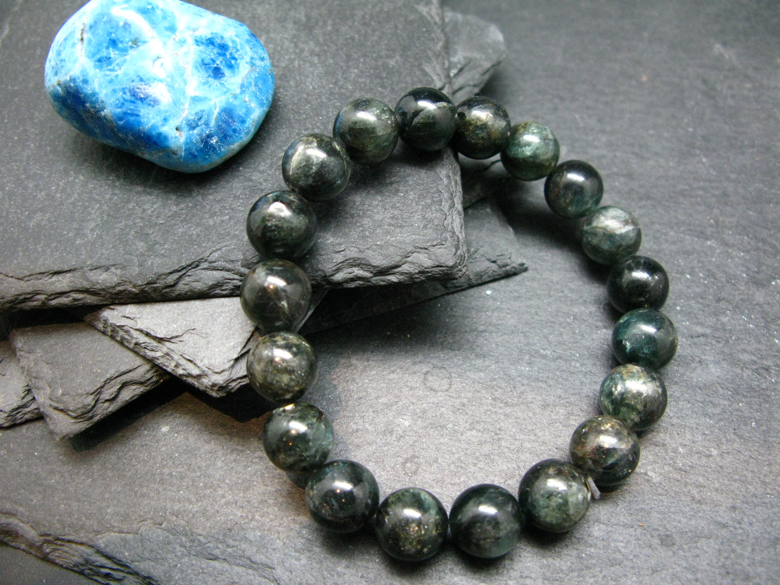 Dark Green Apatite Genuine Bracelet ~ 7 Inches  ~ 10mm Round Beads