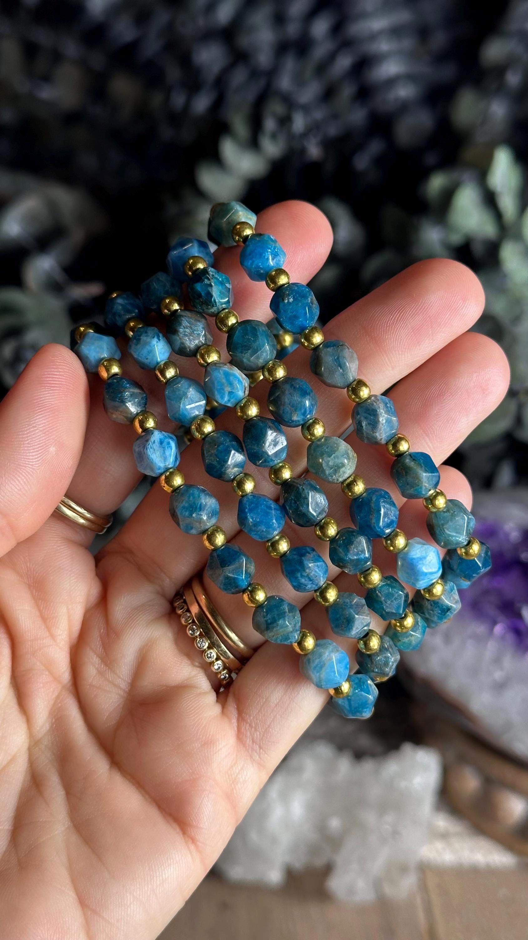 Faceted Blue Apatite Bracelet: Crystal Gemstone Jewelry