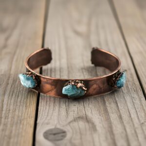 Apatite Gemstone Copper Cuff Bracelet | Adjustable Boho Bangle