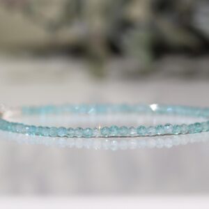 Genuine Apatite Bracelet 2mm High Clarity, Sterling Silver, Tiny Stone Bracelet, Natural Blue Apatite Jewelry, Gift For Wife, Tiny Bracelet