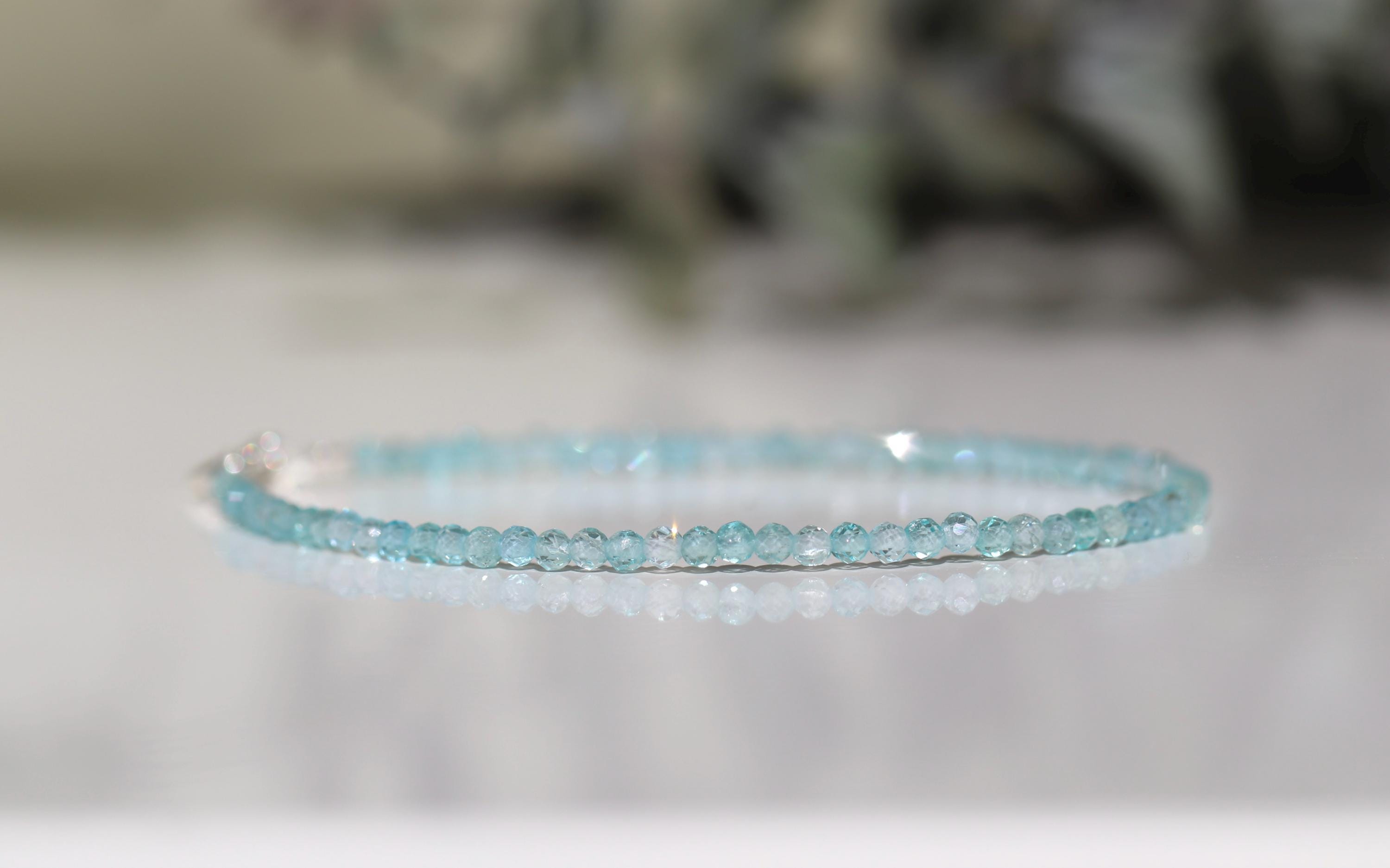 Genuine Apatite Bracelet 2mm High Clarity, Sterling Silver, Tiny Stone Bracelet, Natural Blue Apatite Jewelry, Gift For Wife, Tiny Bracelet