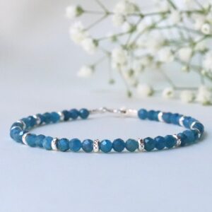 Genuine Apatite Bracelet Sterling Silver, Calming Bracelet, Blue Gemstone Bracelet 3mm, Gifts For Her, Womens Jewelry, Delicate Bracelet