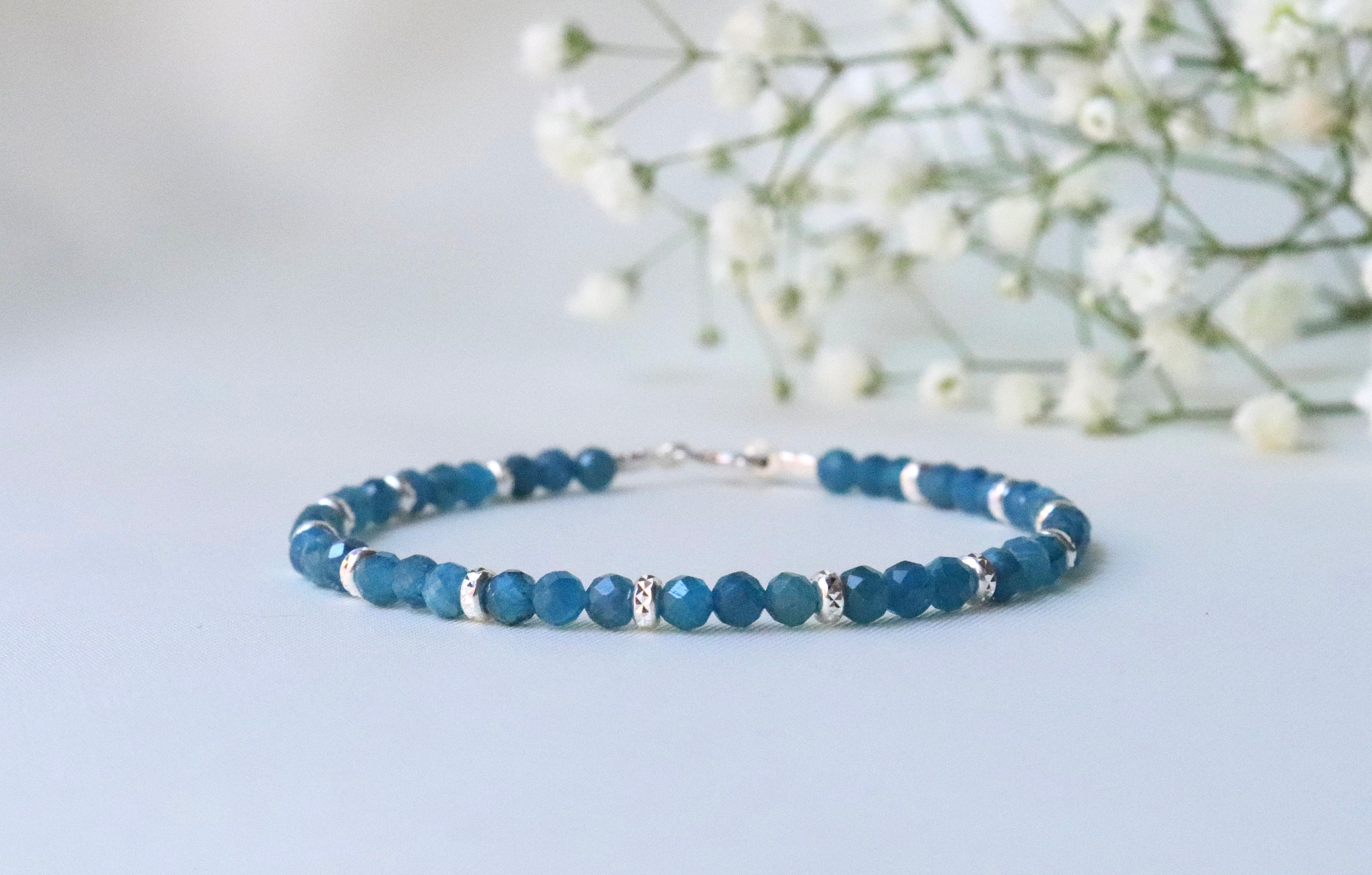 Genuine Apatite Bracelet Sterling Silver, Calming Bracelet, Blue Gemstone Bracelet 3mm, Gifts For Her, Womens Jewelry, Delicate Bracelet Genuine Apatite Bracelet Sterling Silver, Calming Bracelet, Blue Gemstone Bracelet 3mm, Gifts For Her, Womens Jewelry, Delicate Bracelet