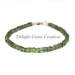 Green Apatite Heishi Bracelet, Square Gemstone Beads