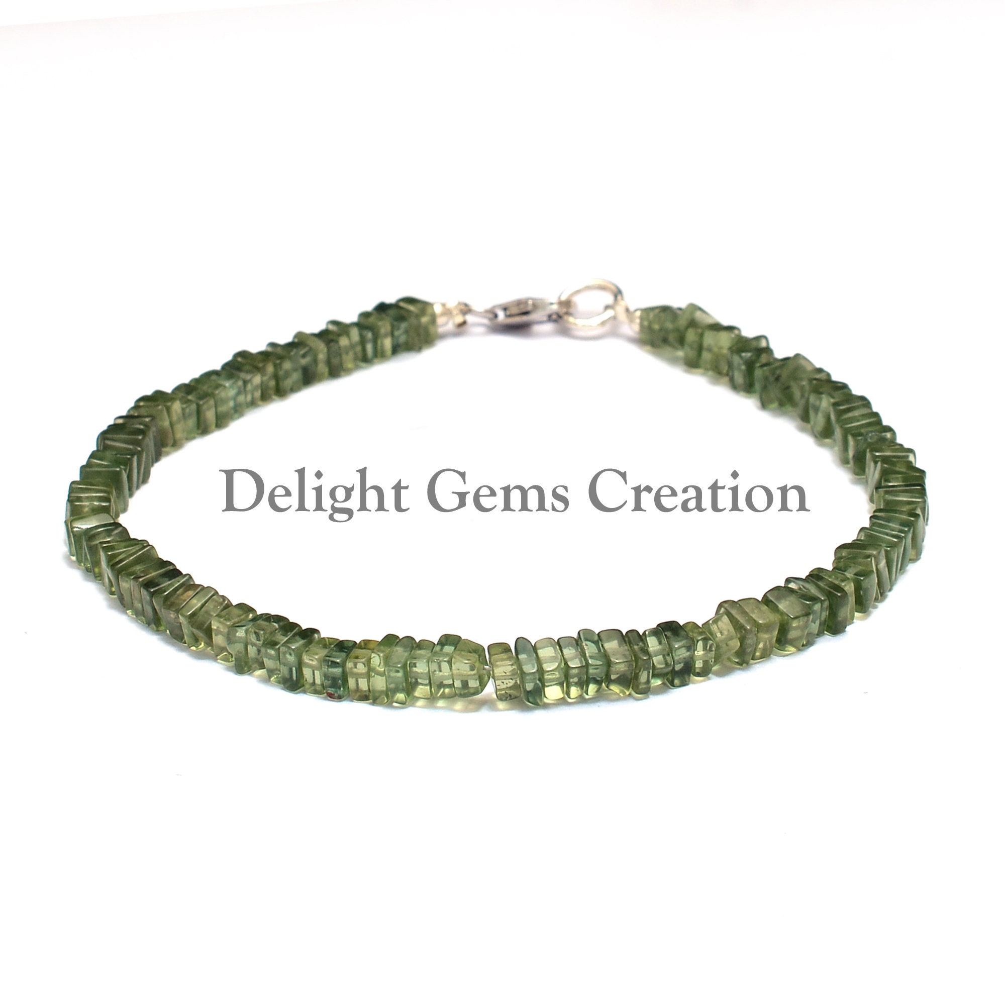 Green Apatite Heishi Bracelet, Square Gemstone Beads Green Apatite Heishi Bracelet, Square Gemstone Beads