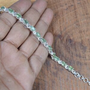 Green Apatite Sterling Silver Bracelet: Faceted Gemstone, Adjustable