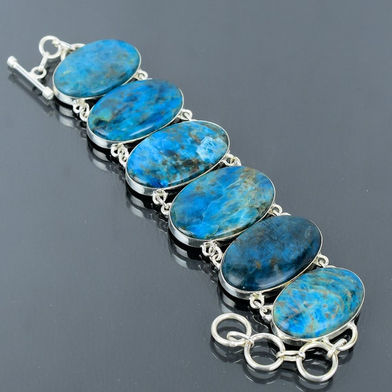 Handmade Neon Apatite Sterling Silver Bracelet: Adjustable Gemstone Jewelry
