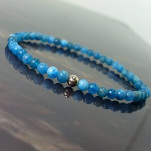 Natural Blue Apatite Bracelet 4mm with Sterling Silver Bead, Dainty Genuine Gemstone Beaded Bracelet for Women or Girl, for Her + Gift Bag