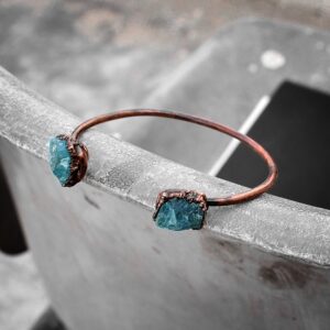 Natural Blue Apatite Copper Cuff Bangle, Adjustable Bracelet