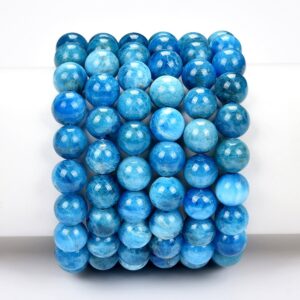 Natural Ocean Blue Apatite Gemstone Round Bracelet 8mm 10mm 7.5 Inch Strand (s22)