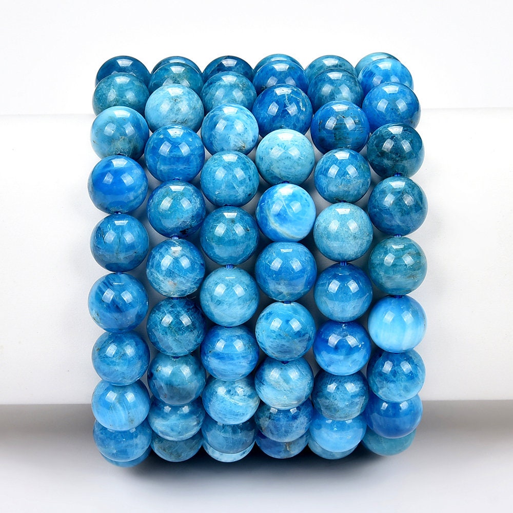 Natural Ocean Blue Apatite Gemstone Round Bracelet 8mm 10mm 7.5 Inch Strand (s22)