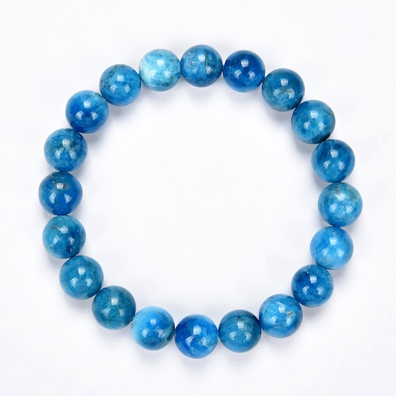 Natural Ocean Blue Apatite Gemstone Round Bracelet 8mm 10mm 7.5 Inch Strand Bulk Lot 1,2,6,12 And 50 (s22)