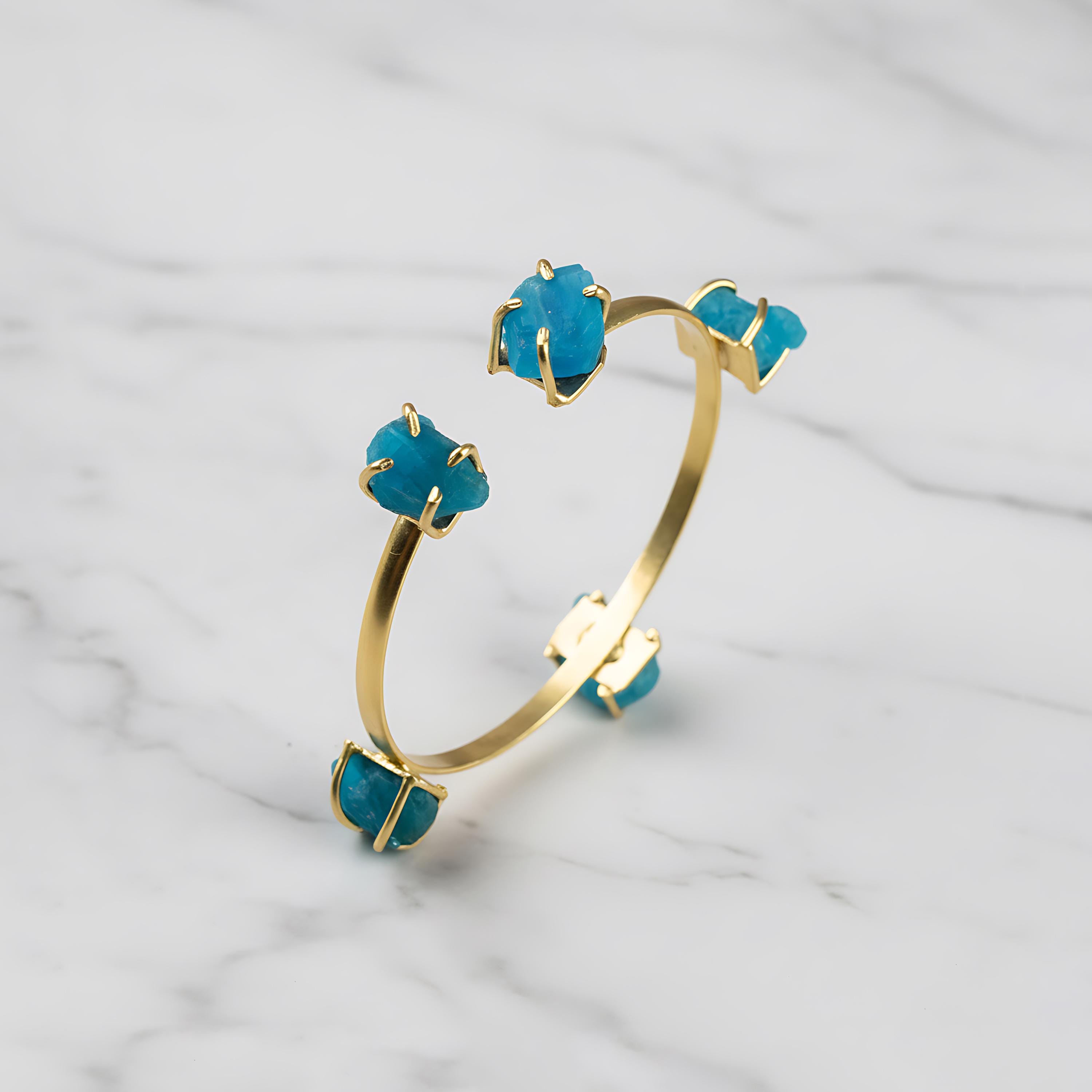Natural Raw Apatite Gemstone Bangle Cuff Bracelet Rough Stone Bracelet Birthstone Bracelet Women's Bracelet Healing Bracelet