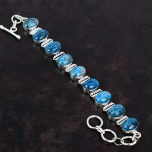 Neon Apatite 925 Sterling Silver Bracelet - Handmade Adjustable Gemstone Jewelry