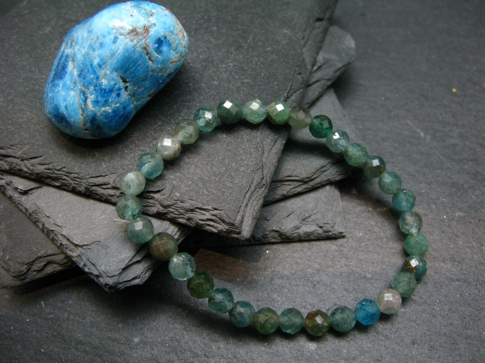Neon Blue Apatite Genuine Bracelet ~ 7 Inches  ~ 6mm Round Facetted Beads