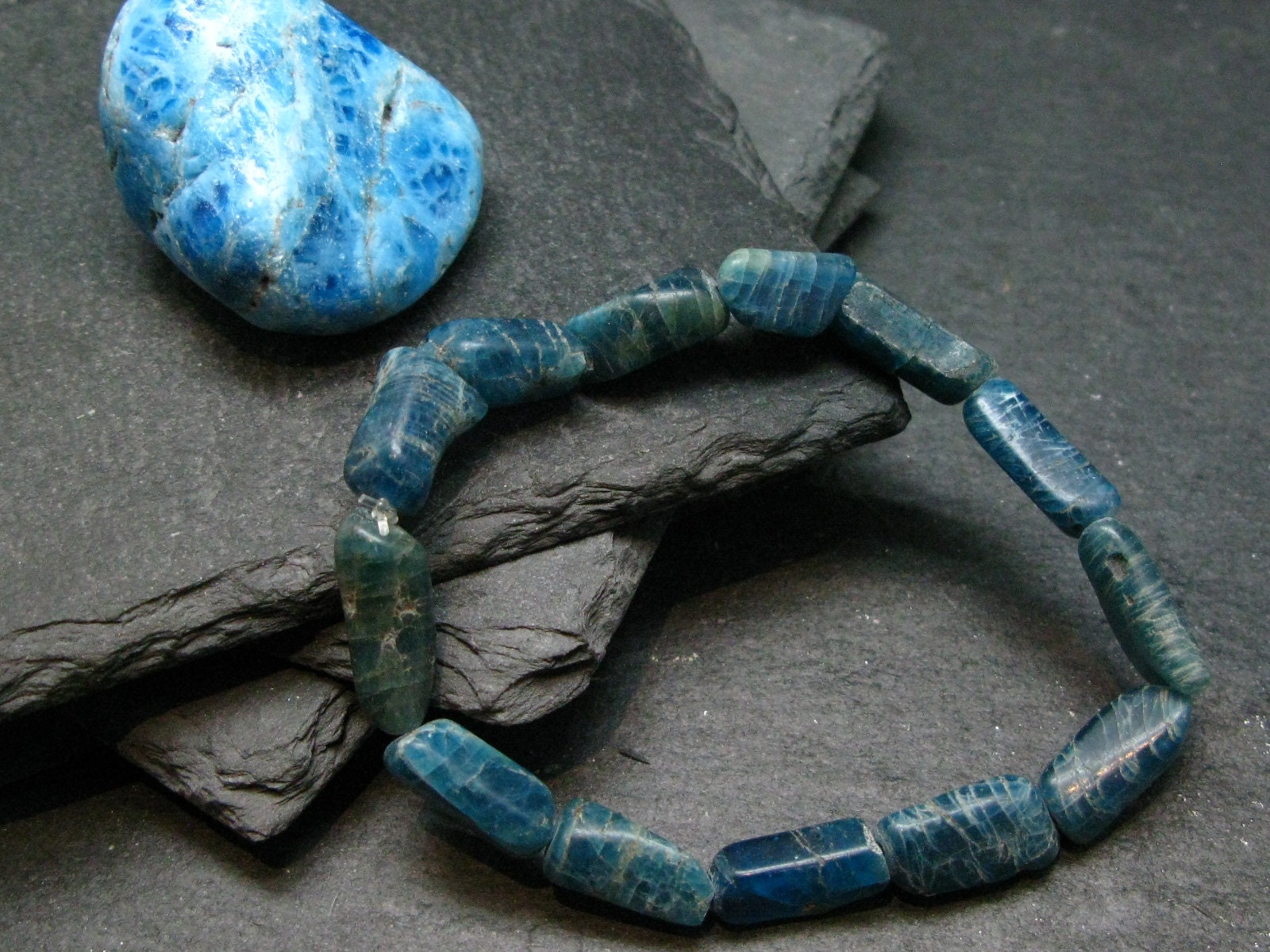 Neon Blue Apatite Genuine Bracelet ~ 7 Inches  ~ 15mm Tumbled Beads