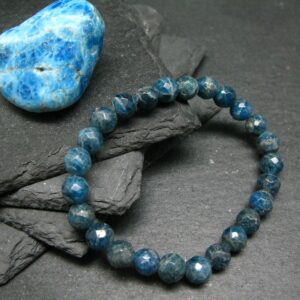 Neon Blue Apatite Genuine Bracelet ~ 7 Inches ~ 8mm Round Facetted Beads