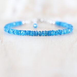Neon Blue Apatite Bracelet In Sterling Silver, Gold Or Rose Gold Filled, Dainty Gemstone Stacking Bracelet, Boho Jewelry, 4mm Faceted Beads Neon Blue Apatite Bracelet In Sterling Silver, Gold Or Rose Gold Filled, Dainty Gemstone Stacking Bracelet, Boho Jewelry, 4mm Faceted Beads