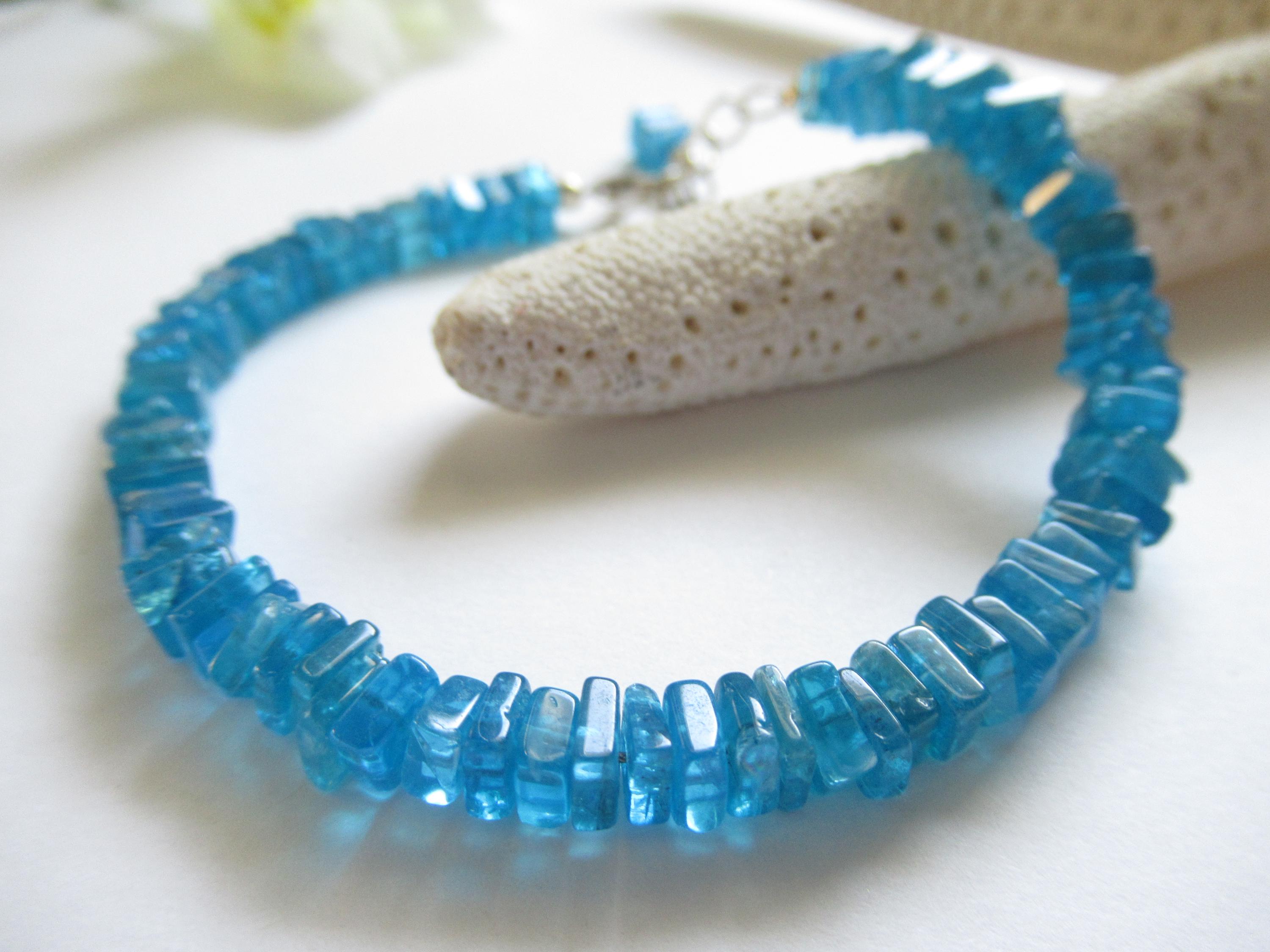 Neon Blue Apatite Bracelet, Sterling Silver Adjustable Gemstone Bracelet
