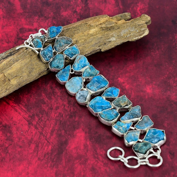 Neon Apatite Rough Bracelet, 925 Sterling Silver Bracelet, Adjustable Chain Bracelet, Raw Gemstone Bracelet, Handmade Jewelry, Wedding Gifts