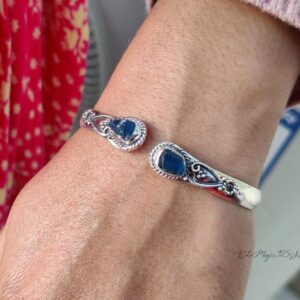 Raw Blue Apatite Bracelet, 925 Sterling Silver Gemstone Bangle Jewelry, Valentine Promise Gift Items