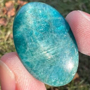 Blue Apatite Cabochon, For Necklace, Pendant, Crystals For Jewelry Making, Large Oval Cabochon, Chatoyant Blue Cab Gemstone Cats Eye #1