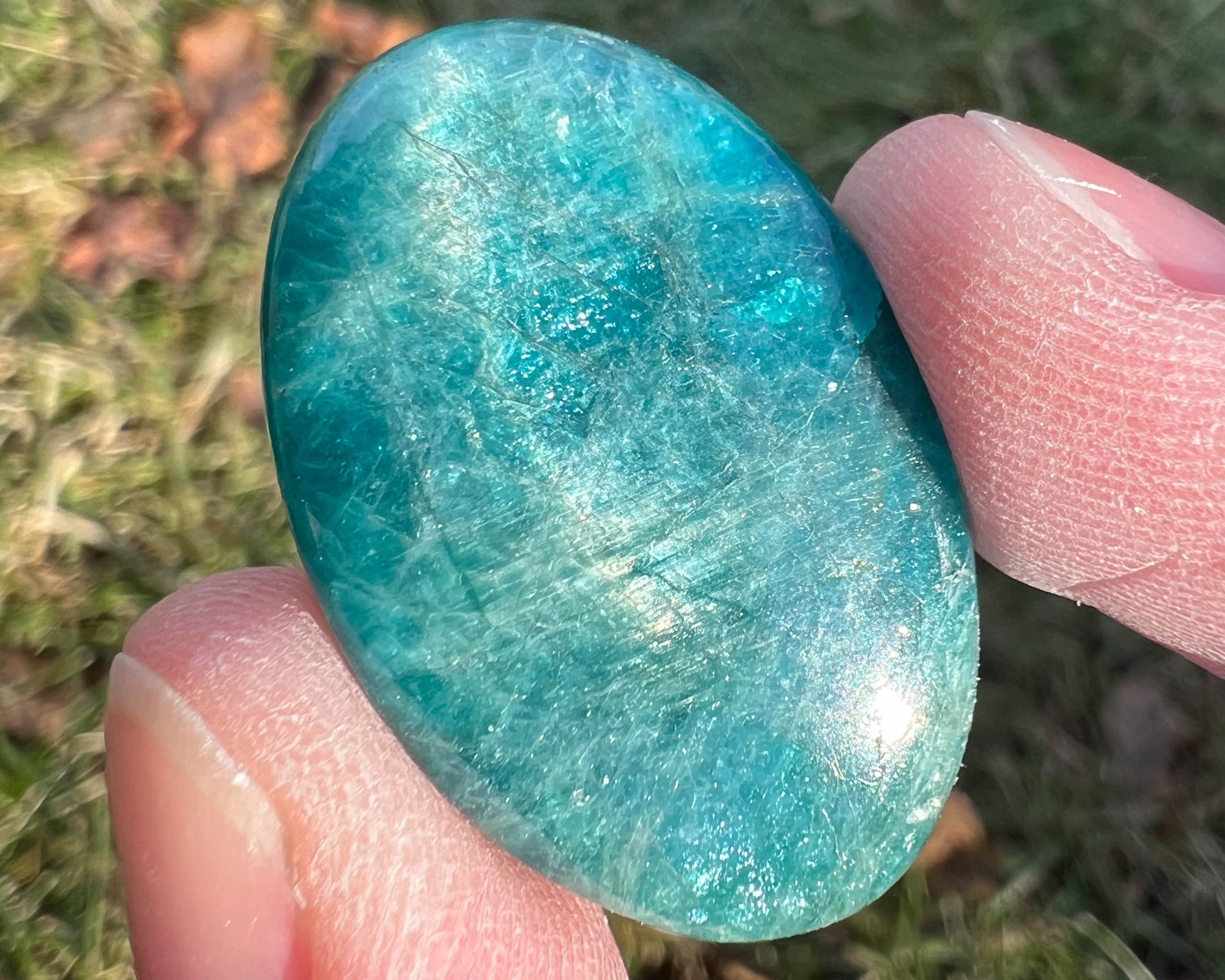Blue Apatite Cabochon, For Necklace, Pendant, Crystals For Jewelry Making, Large Oval Cabochon, Chatoyant Blue Cab Gemstone Cats Eye #1