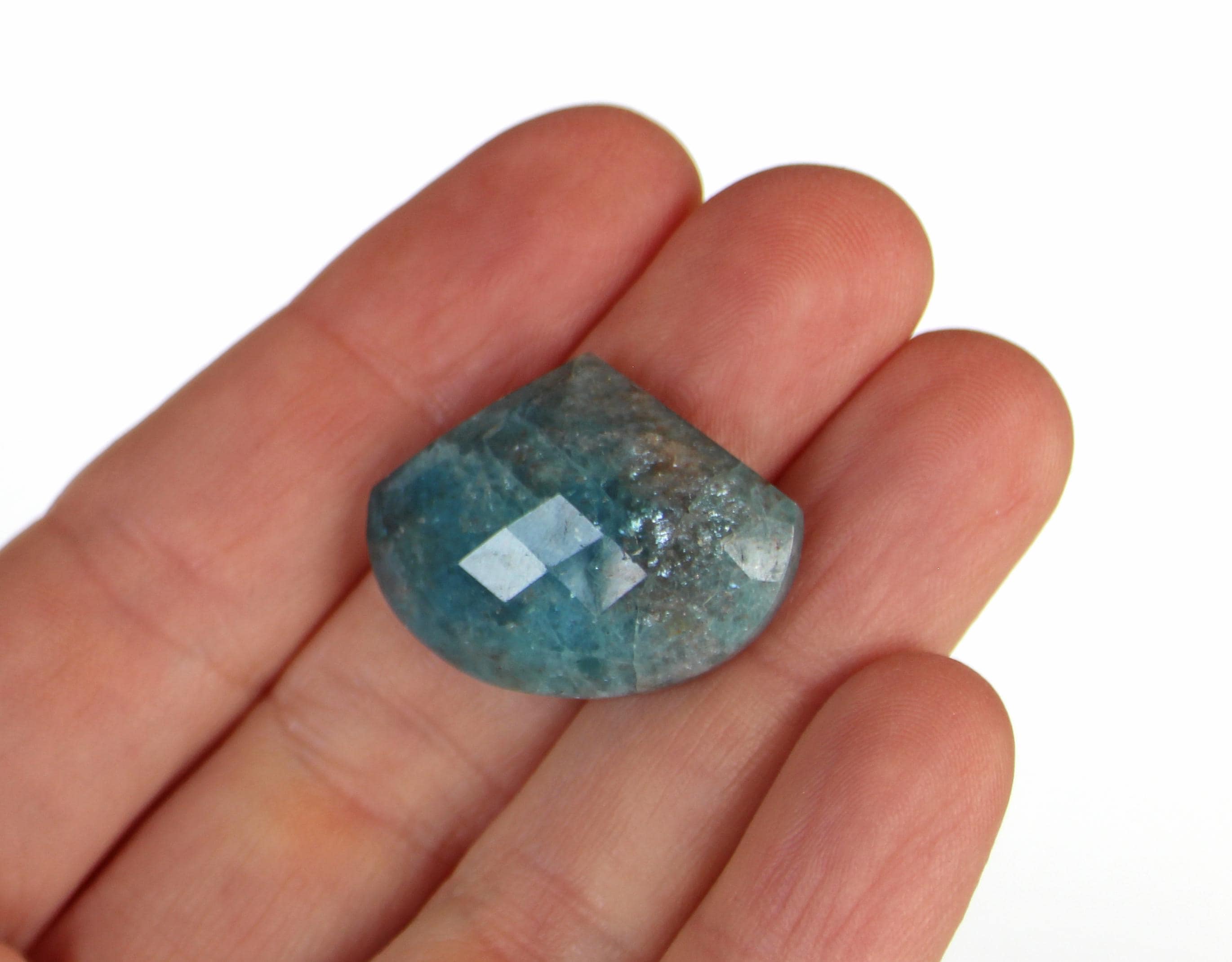 Faceted Apatite Cabochon - Blue Stone Cab - Natural Stone - Destash
