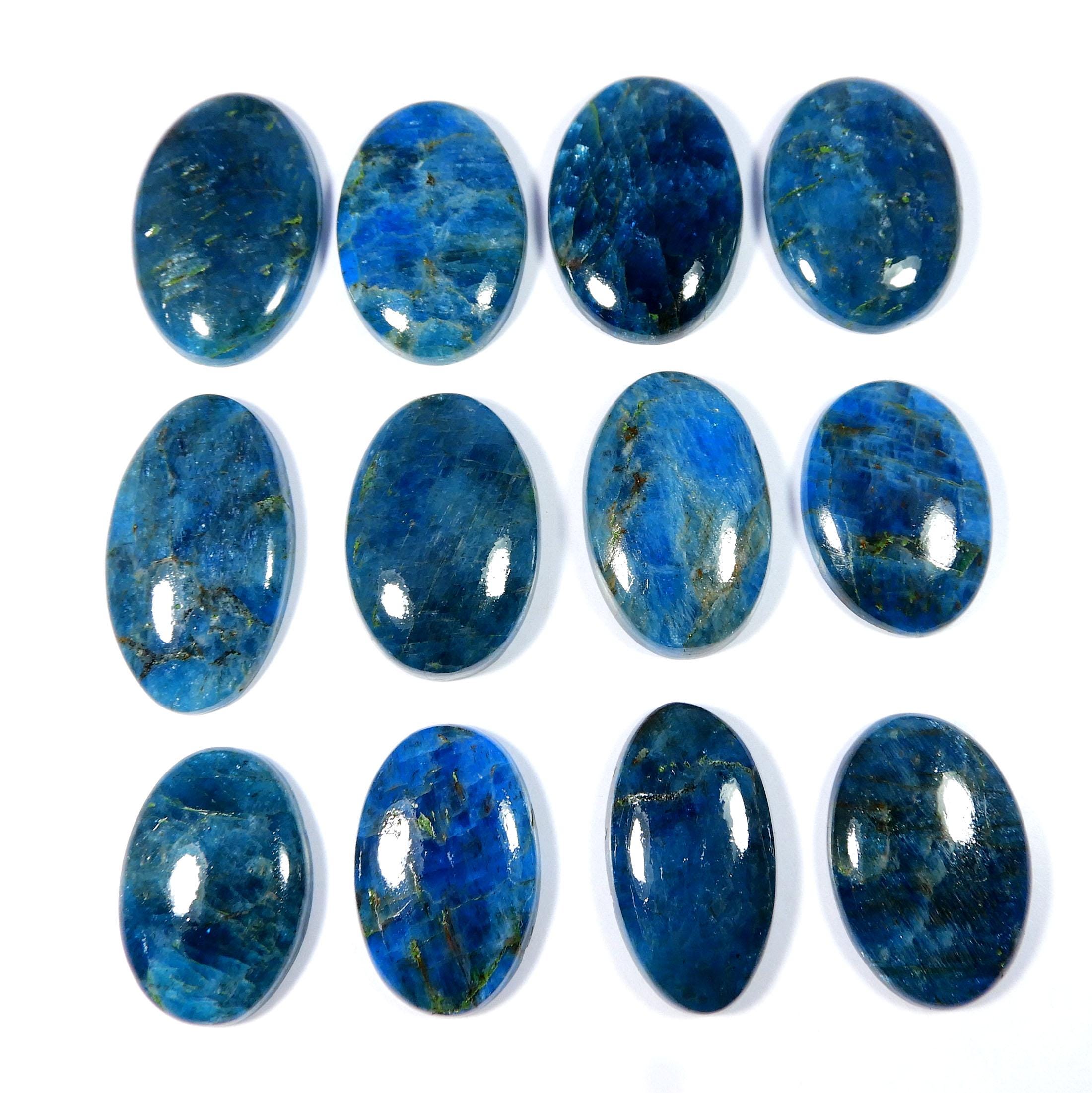 Natural Sparkle Apatite Cabochon. Oval Shape Neon Blue Gemstone For Jewelry Making