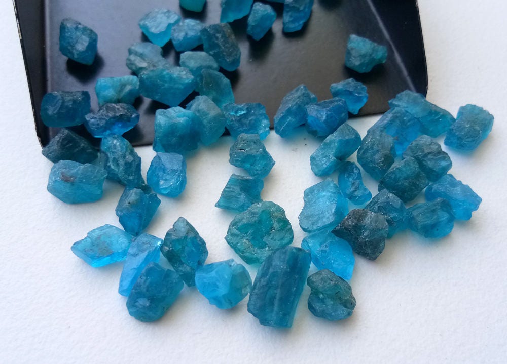 3-5mm Neon Apatite Raw Stones, Natural Loose Neon Apatite Rough Sticks, Rough Apatite For Jewelry (10cts To 100cts Options)- Dvp48 3-5mm Neon Apatite Raw Stones, Natural Loose Neon Apatite Rough Sticks, Rough Apatite For Jewelry (10cts To 100cts Options)- Dvp48