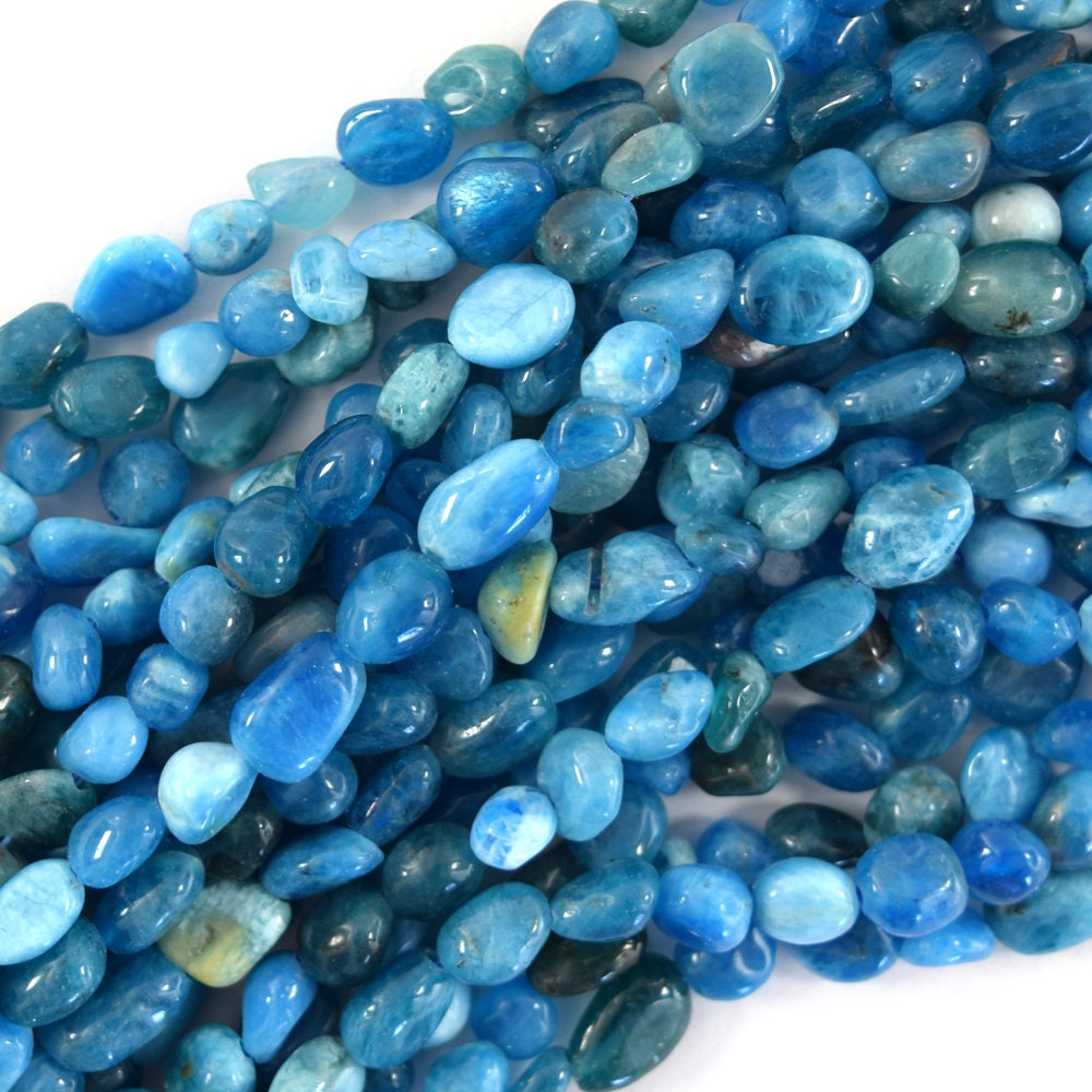 6mm - 8mm Natural Blue Apatite Pebble Nugget Beads 15.5" Strand
