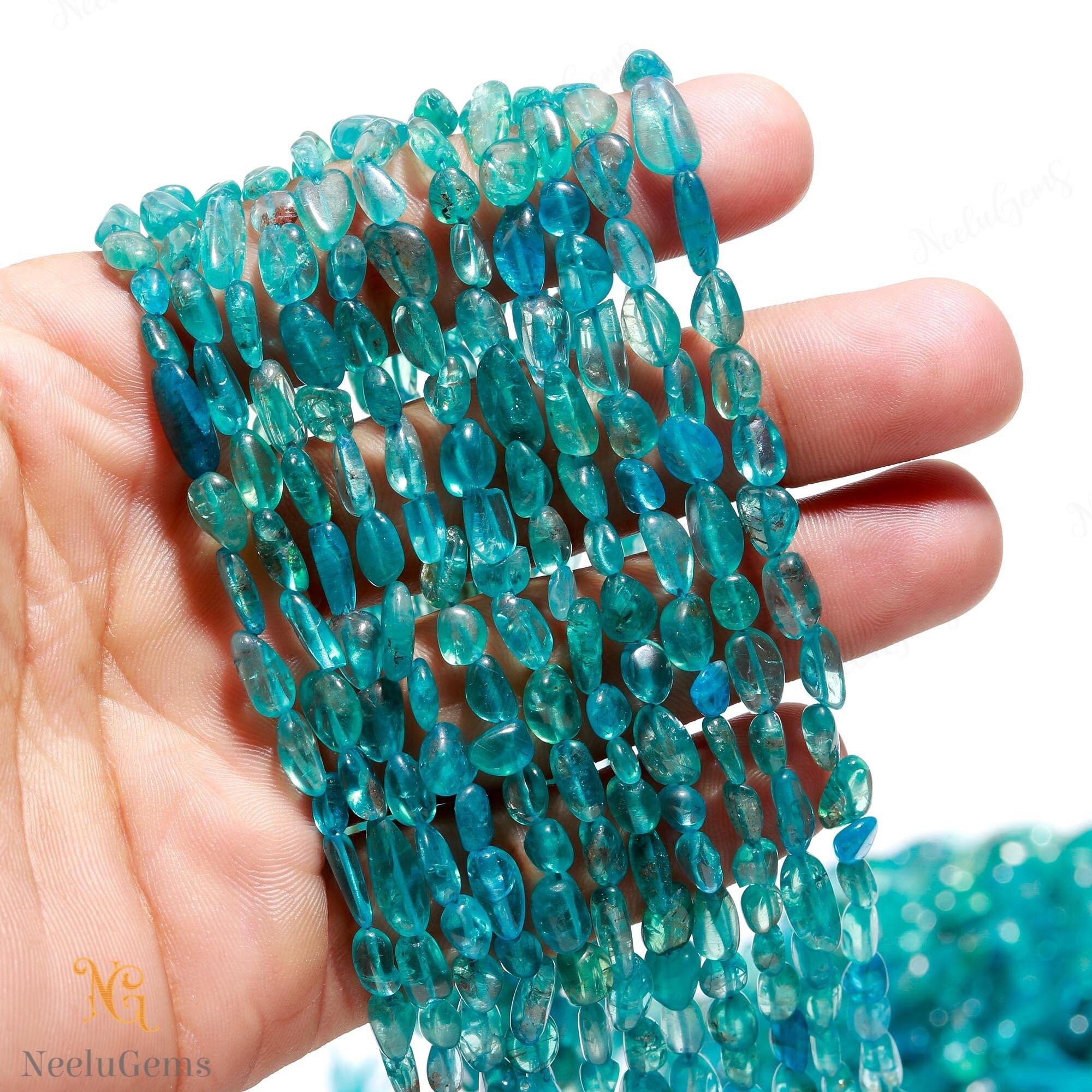 Aaa+ Blue Neon Apatite Smooth Nugget Beads,natural Neon Apatite Tiny Pebble Nugget Beads,13" Tumble Gemstone Beads For Handmade Jewelry