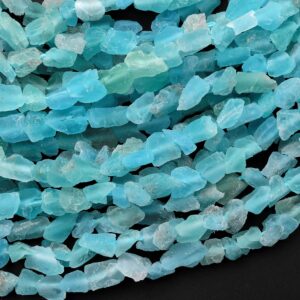 AAA Raw Rough Apatite Freeform Beads Nuggets Gemmy Seafoam Blue Gemstone Hand Hammered Beads  15.5" Strand