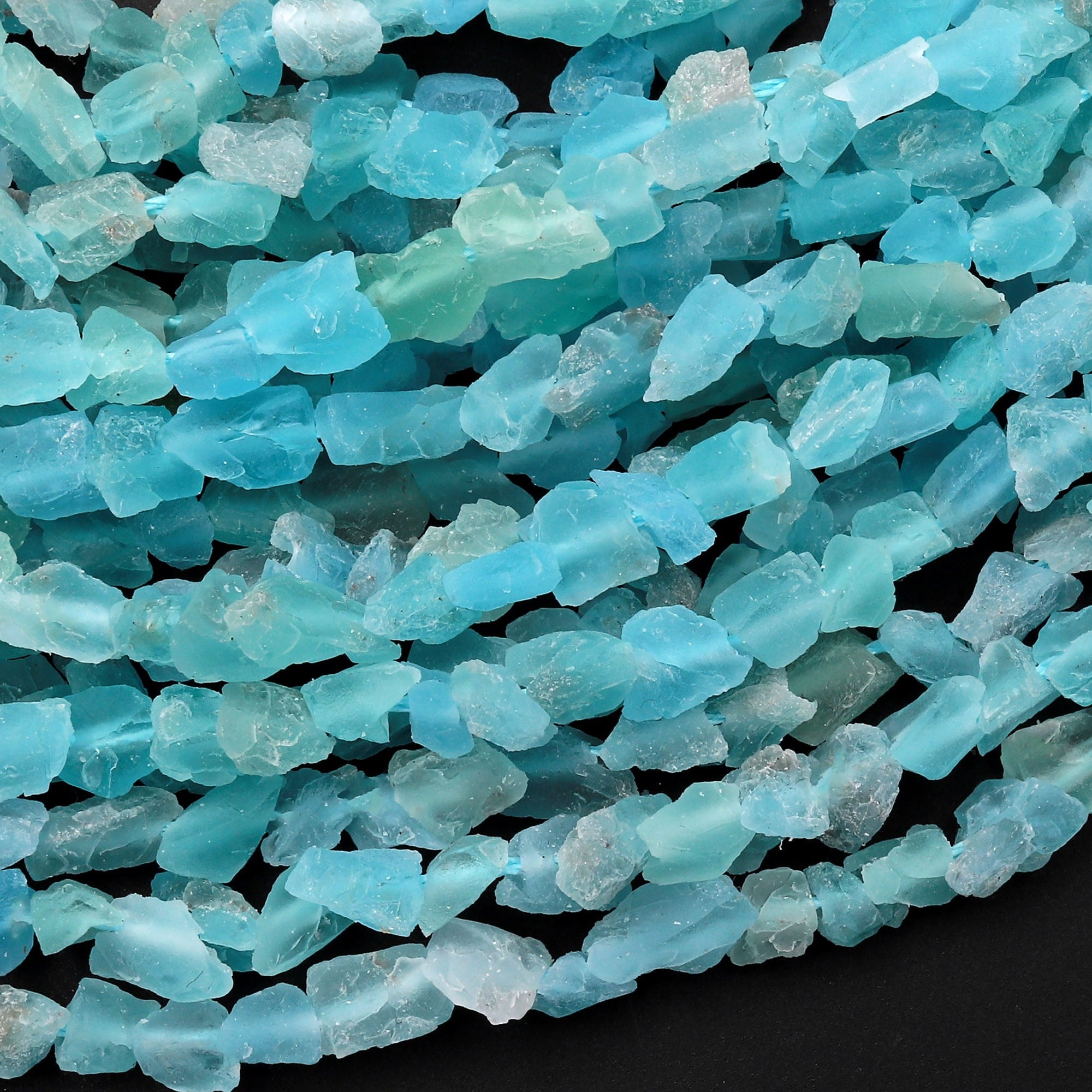 Aaa Raw Rough Apatite Freeform Beads Nuggets Gemmy Seafoam Blue Gemstone Hand Hammered Beads 15.5" Strand