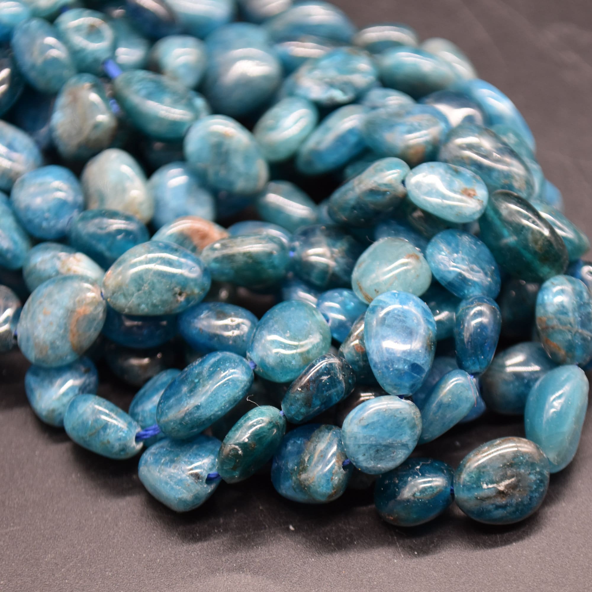 Apatite Gemstone Pebble Tumblestone Nugget Beads - 7mm - 10mm - 15" Strand Apatite Gemstone Pebble Tumblestone Nugget Beads - 7mm - 10mm - 15" Strand