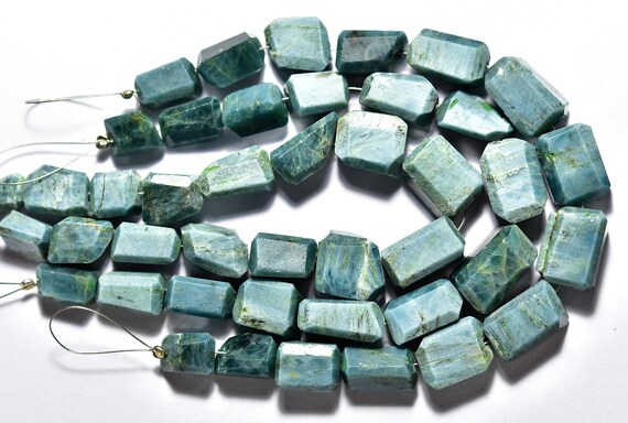 Natural Apatite Dusty Nugget Beads - 7 Inches - Natural Teal Blue Apatite Faceted Nuggets,rare Apatite,opaque Apatite,size Is 11-13mm #84