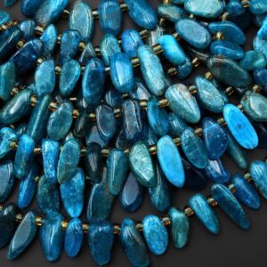 Natural Teal Blue Apatite Freeform Oval Pebble Nugget Beads Top Side Drilled Gemstone 15.5" Strand Natural Teal Blue Apatite Freeform Oval Pebble Nugget Beads Top Side Drilled Gemstone 15.5" Strand