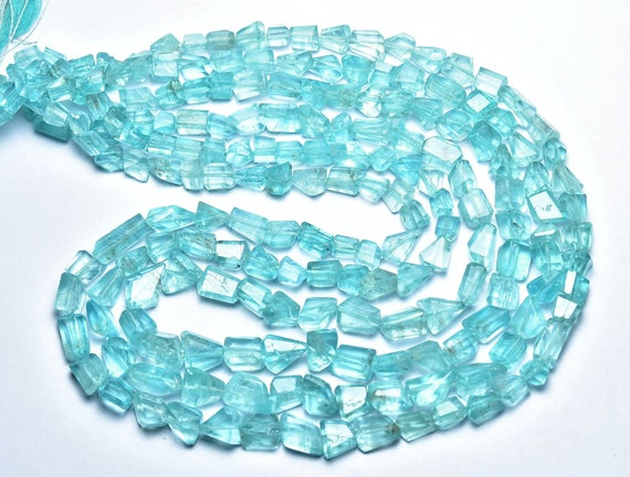 Neon Apatite Nugget Bead - 11 Inches - Natural Finest Quality Faceted Blue Apatite Nuggets - Size Is 4x7 - 6x11 Mm #2577