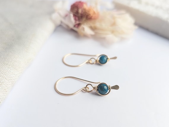 Apatite Earrings 14k Gold Filled, Wire Wrapped Apatite Earrings, Gift For Her, Dangle Earrings, Apatite Jewellery