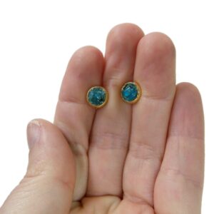 Blue Apatite Crushed Stone 6mm Gold Plated Stainless Steel Stud Earrings