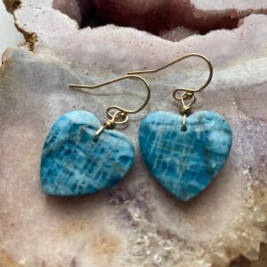 Blue Apatite Heart Earrings: Gold Fill Dangle Drop